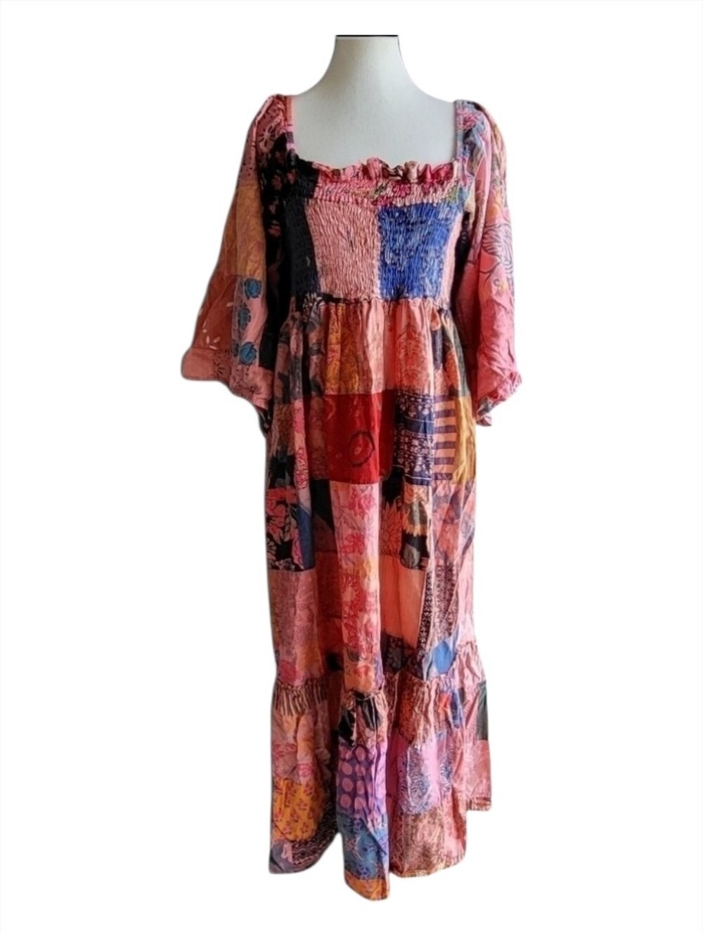 Earthbound Trading Co. Boho Smocked Patchwork Maxi